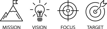 Linear icons of mission, vision, focus and target for web page templateのイラスト素材