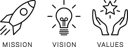 Linear icons of mission, vision and values as a management or development conceptのイラスト素材