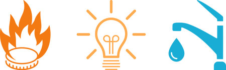 Flat icons of Electricity, Gasification and Water supply as concept of utility bills paymentのイラスト素材