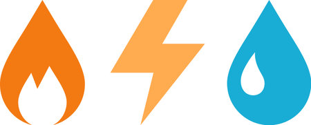 Flat icons of Electricity, Gasification and Water as concept of utilities supplyのイラスト素材