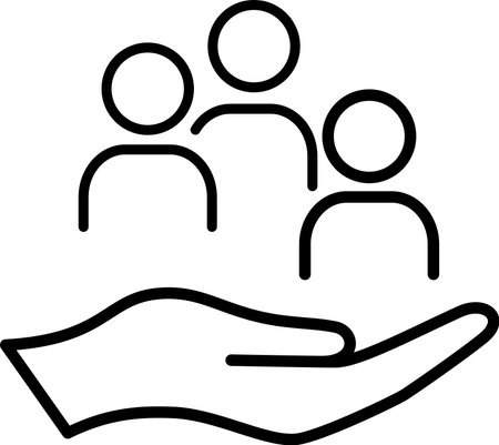 Line icon of group of people on palm as an employee protection and inclusive workplace conceptのイラスト素材