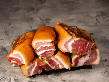 Fresh bacon as traditional Ukrainian product - Saloの写真素材