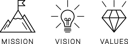 Linear icons of Mission, Vision and Valuesのイラスト素材