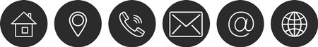 Flat icon of business or self meeting schedule as build, location pin, phone, envelope, @ and webpage symbolsのイラスト素材