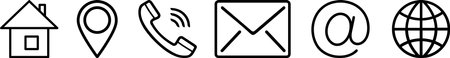 Icon of build, map pin, phone, envelope, address and web page as set of business meeting schedule symbolsのイラスト素材
