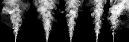 Set of swirling white smoke group isolated a on black backgroundの写真素材