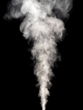 Abstract white smoke swirls isolated on a black backgroundの写真素材