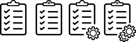 Set of linear icons of checklist as a service document, worksheet, questionnaire, order or agreement symbolのイラスト素材