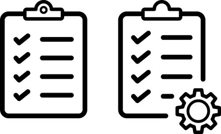 Linear icons of checklist with gear as technical support conceptのイラスト素材