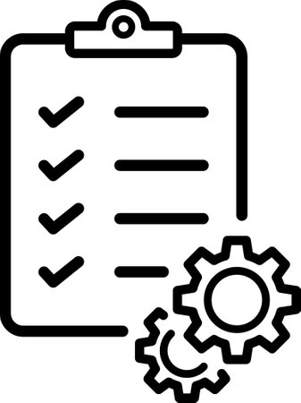 Linear icon of checklist board with gear icon as service support symbolのイラスト素材