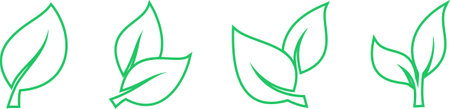 Set of linear green leaves icons as a symbols of environmental protection strategyのイラスト素材