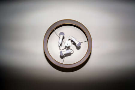 Chandelier with luminous, energy-saving, LED lights on the ceiling.の写真素材