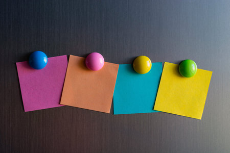 empty stickers for notes on the refrigerator attached with magnets