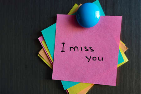 I miss you note on sticker on the fridgeの写真素材