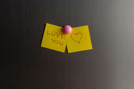 declaration of love on the sticker for notes on the refrigeratorの写真素材