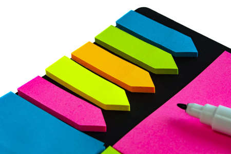 multi-colored stickers for notes of different sizes and shapes with a markerの写真素材