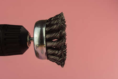 screwdriver with brush head with metal brush for cleaning.の写真素材