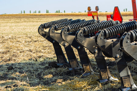 work of the trailed unit for tillage in the field.の写真素材