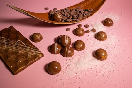 handmade chocolates and sweets in the making.の写真素材