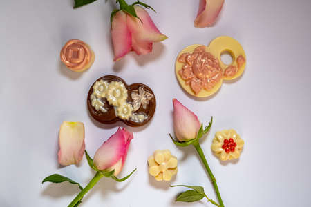 multicolored beautifully decorated handmade candies with fillings.の写真素材