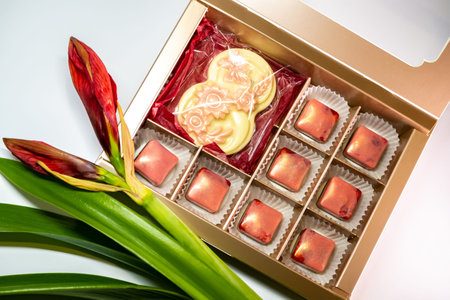 multicolored beautifully decorated handmade candies with fillings.
