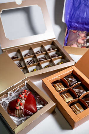 multicolored beautifully decorated handmade candies with fillings.の写真素材