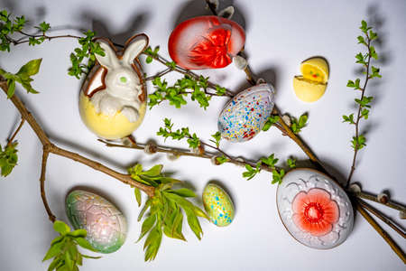 Easter eggs with chocolate with a surprise inside.の写真素材