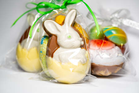 Easter eggs with chocolate with a surprise inside.の写真素材