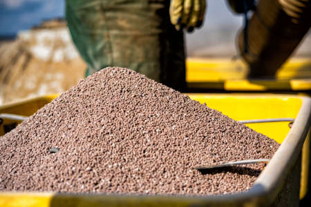 loading of mineral fertilizer into the hopper of the sowing unit.の写真素材