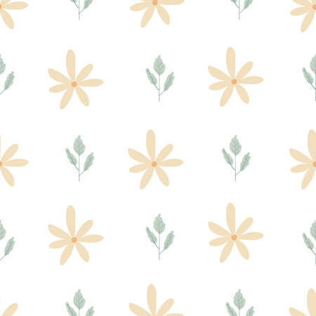 Seamless vector pattern with flowers. Graphics flowers and leaves pattern vector. minimalist background. Cute floral print for textiles.のイラスト素材
