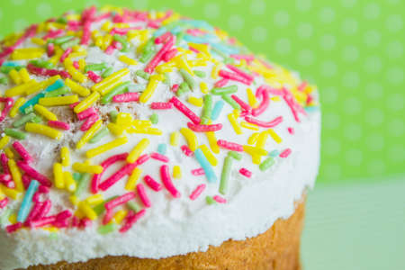 Close-up Easter cake on green background.の写真素材