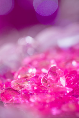 Many pink little crystal hearts. Romantic card on St. Valentine's Day.の写真素材