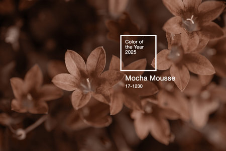 Close-up bell flowers in delicate sepia, brown and beige tones.