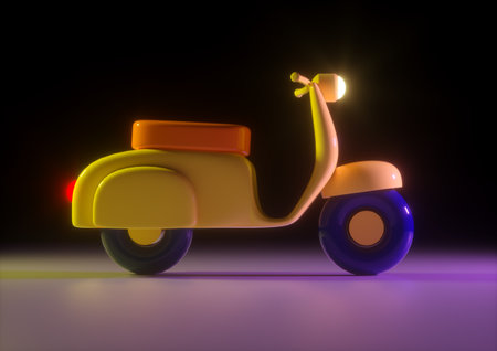 Yellow scooter in retro style synthwave 3d renderの写真素材