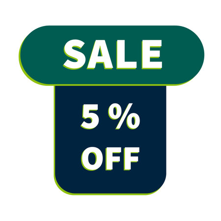 Sale icon with five percent discount banner button isolated on white background.