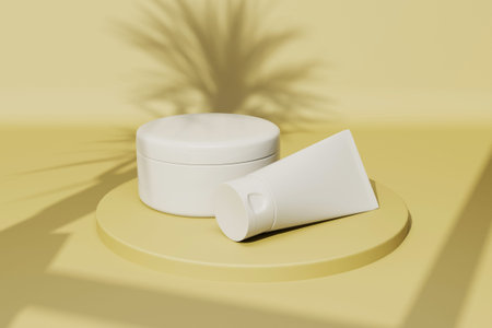 Mockup of cream tube and cosmetic jar 3d render.の写真素材