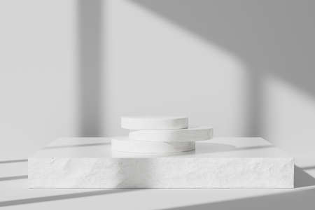 3d render marble podium at sunset on white background.の写真素材