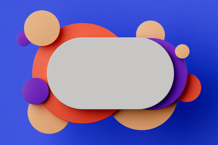 White empty tablet and textured colored circles shapes 3d render.の写真素材