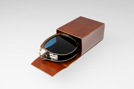 Folding Vintage Sunglasses with Leather Case 3d render.