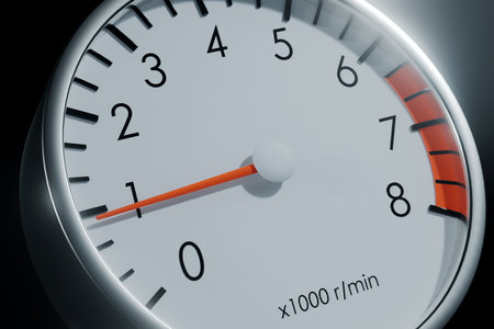 White sport tachometer with orange arrow 3d render illustrator.の写真素材
