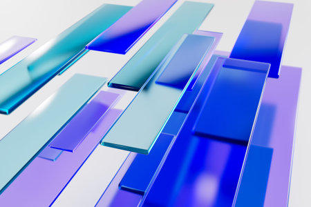 Colored abstract transparent blue elements 3d render close-up illustration.