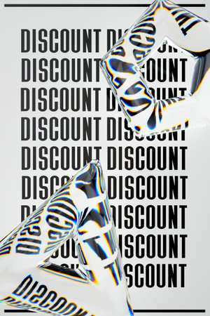 Liquid glass dispersion banner discount 3d render illustration.