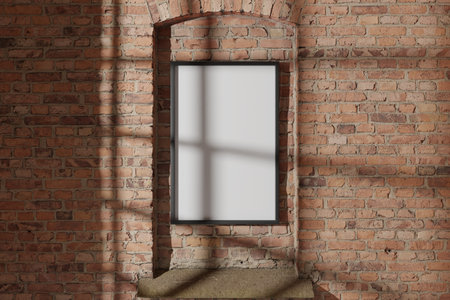 Empty canvas vertical frame in loft interiorの写真素材
