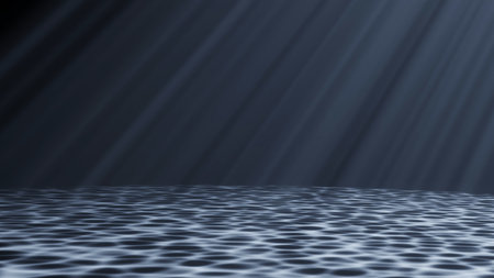 Underwater surface with penetrating light rays with caustic effectの写真素材