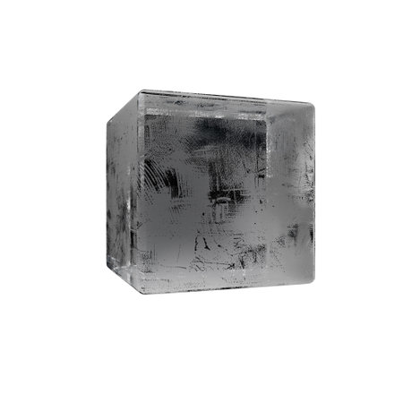 Glass cube with scuffs isolated imageの写真素材