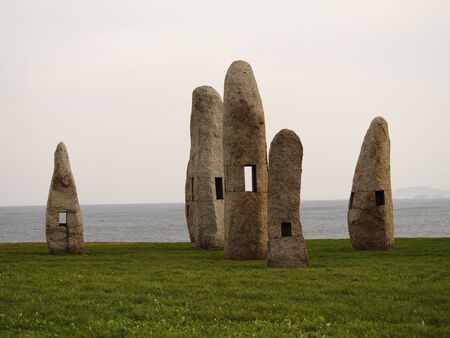 Menhirs in Coruna for peaceの写真素材