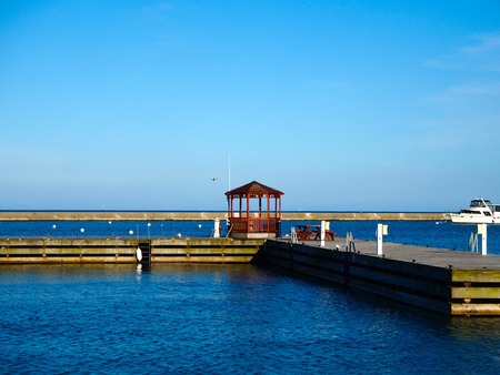 Pier in the Michigan Lakeの写真素材