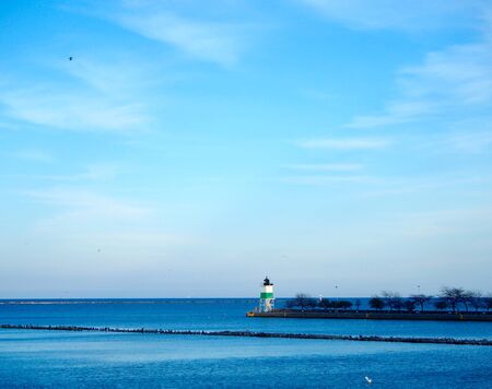 Lighthouse in the Michigan Lakeの写真素材
