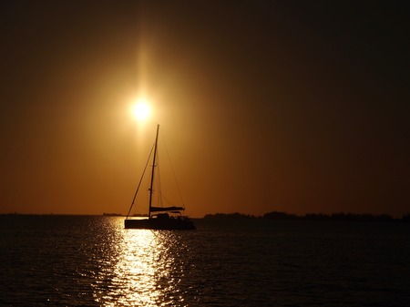 Yacht in sunsetの写真素材