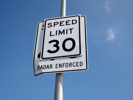 Sign of speed limit and radar enforced